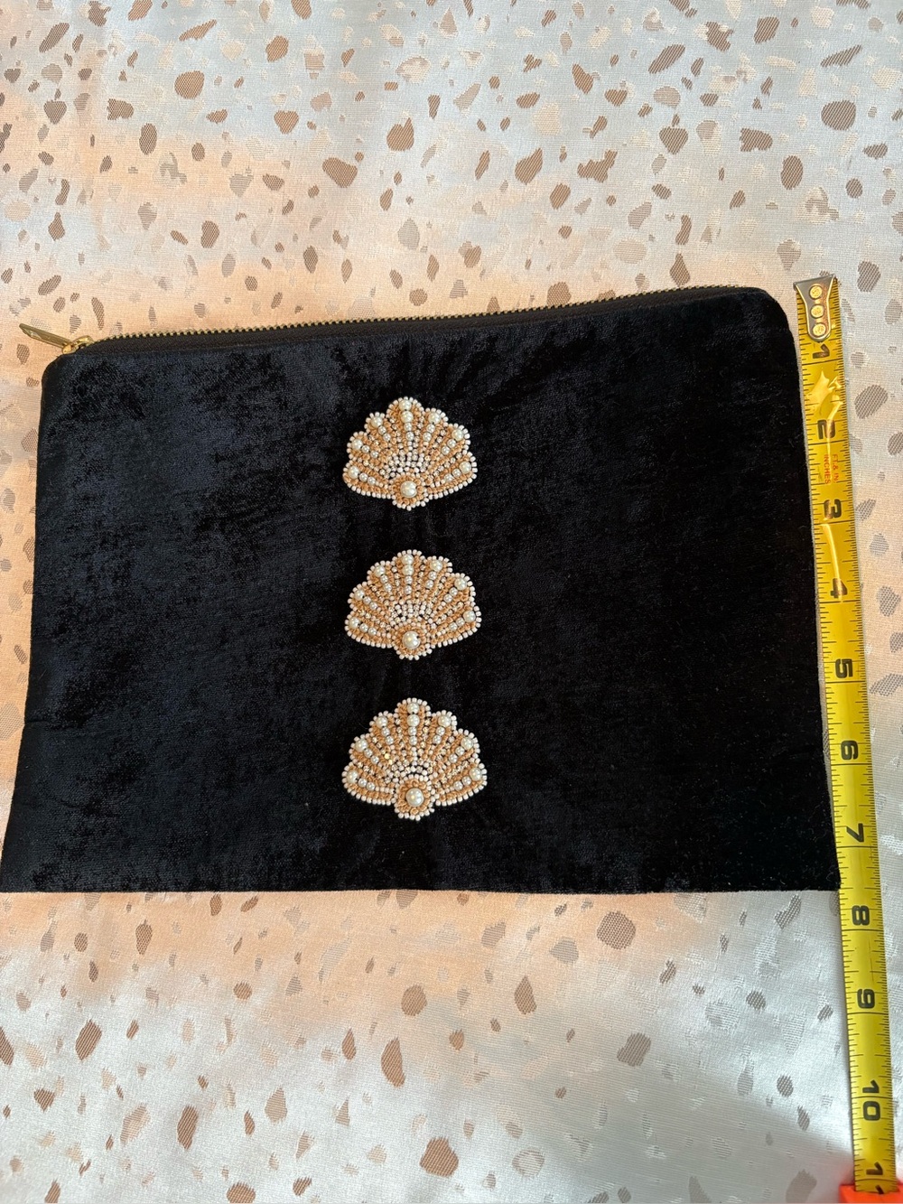 Black Velvet Clutch with Pearl Shell Embellishments